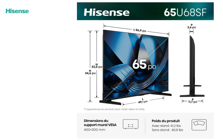 Hisense 65" QLED Mini-LED AI TV 144Hz - Fire TV - 65U68SF