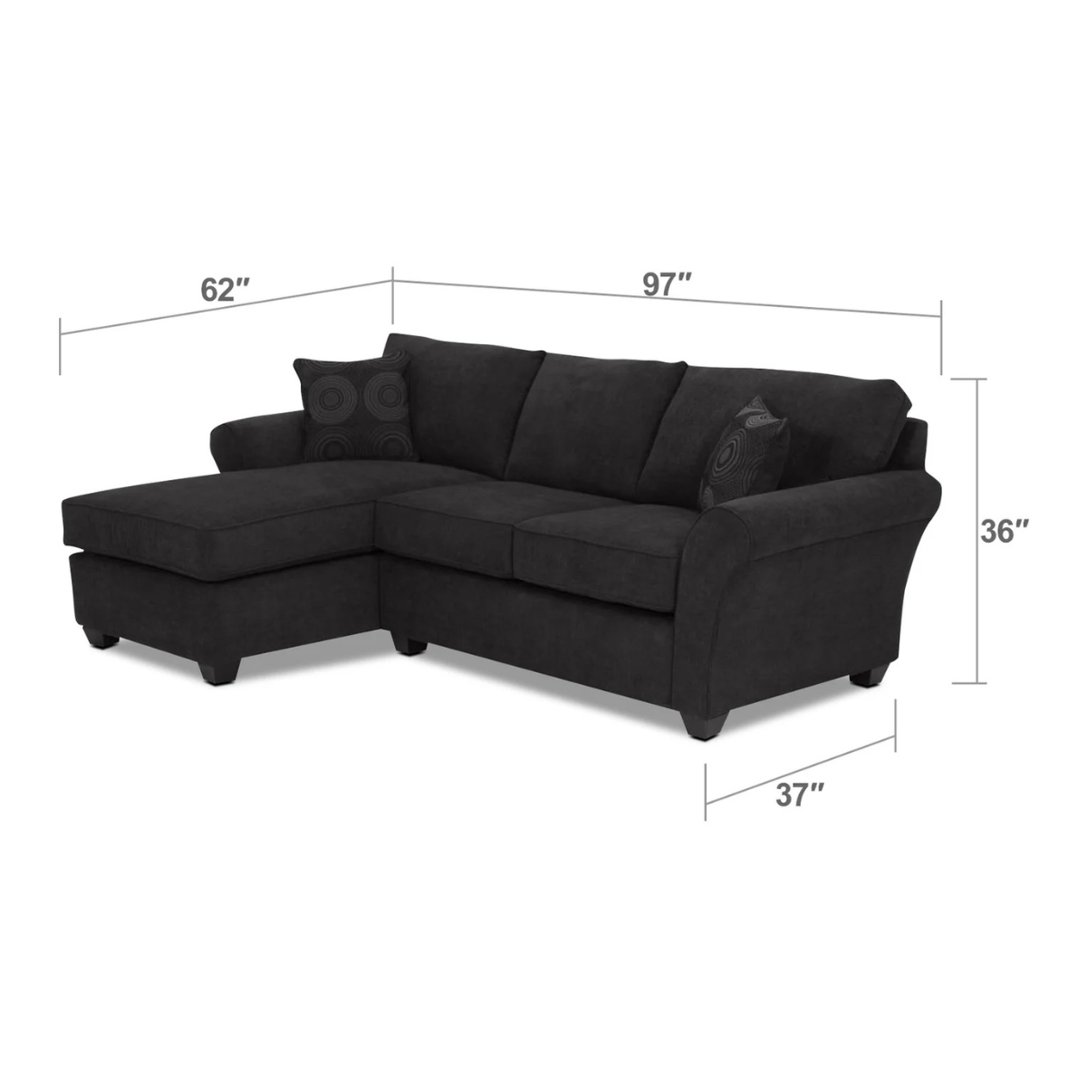  Althea 2-Piece Sectional with Left-Facing Chaise - Black