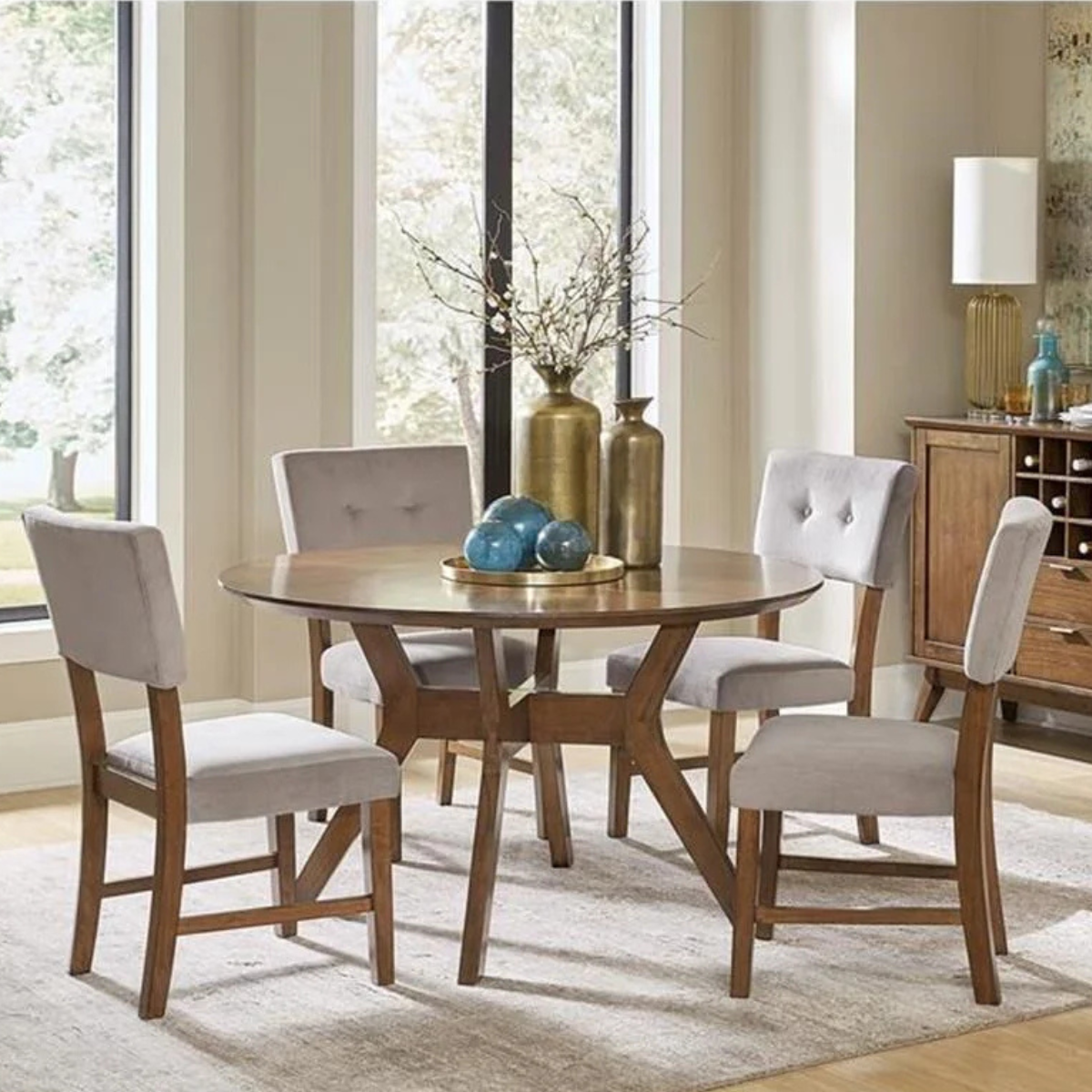 Edam 5-Piece Dining Set (Table + 4 Side Chairs) – Light Oak