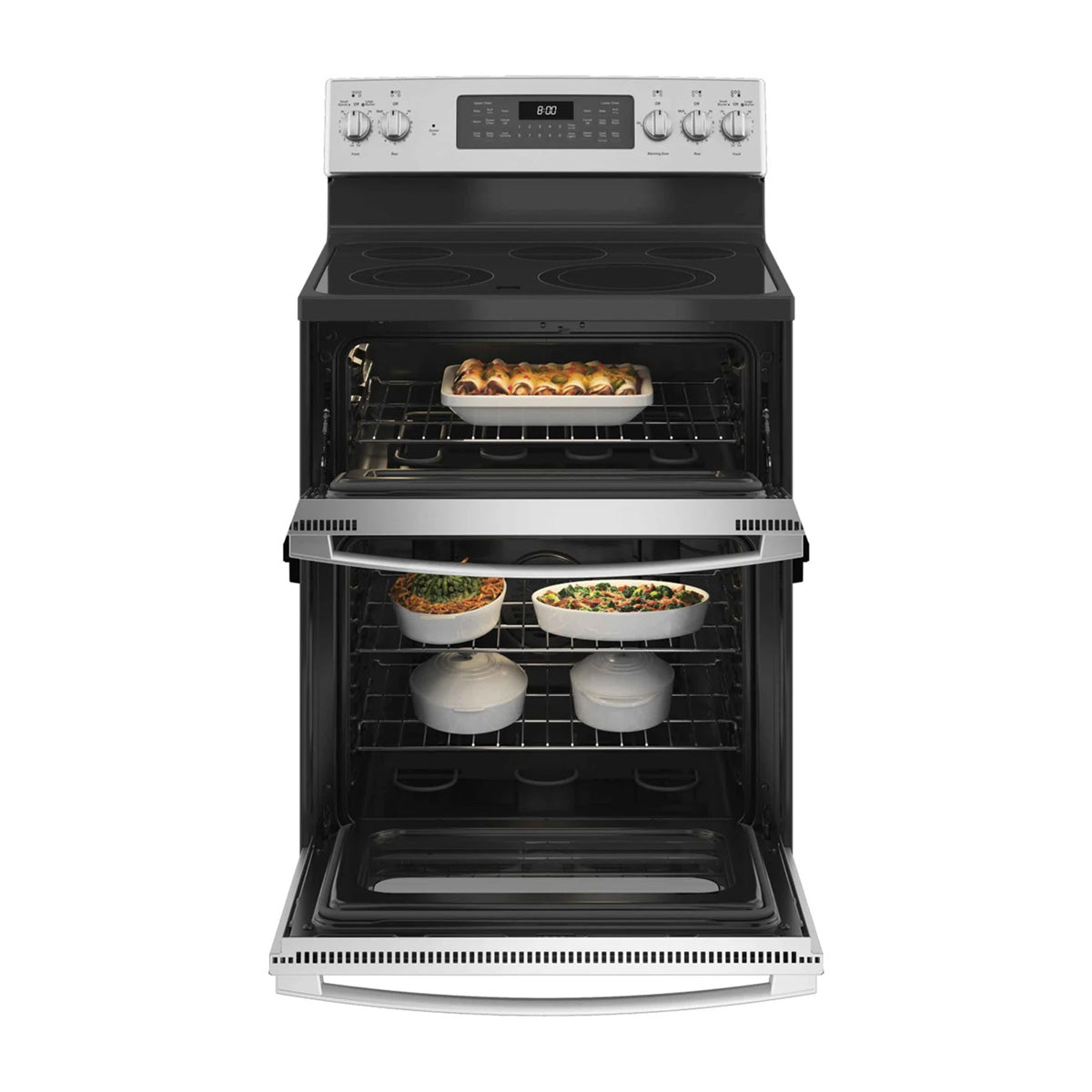 GE Stainless Steel 30'' Freestanding Double Oven Electric Range with Air Fry (6.6 Cu.Ft) - JBS86SPSS