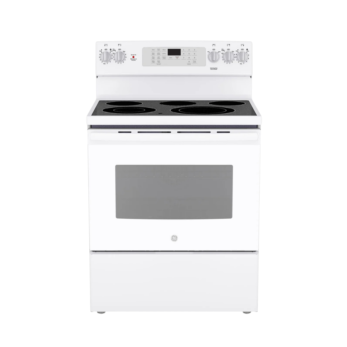 GE White Freestanding Electric Convection Range with No-Preheat Air Fry (5.0 Cu. Ft.) - JCB840DVWW