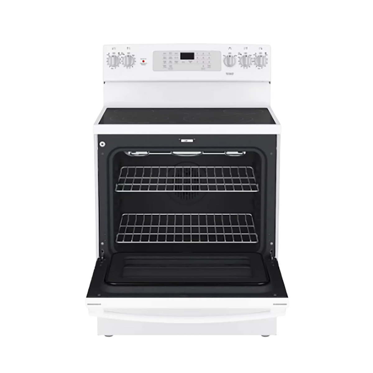 GE White Freestanding Electric Convection Range with No-Preheat Air Fry (5.0 Cu. Ft.) - JCB840DVWW