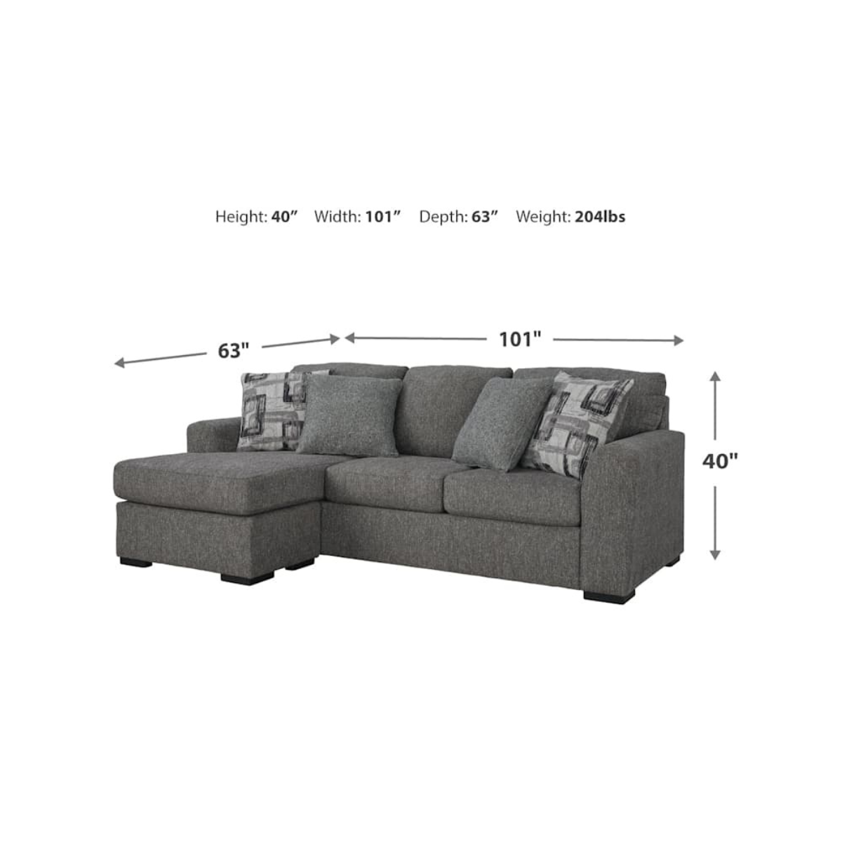 Gardiner Sofa Chaise (Reversible) - Pewter