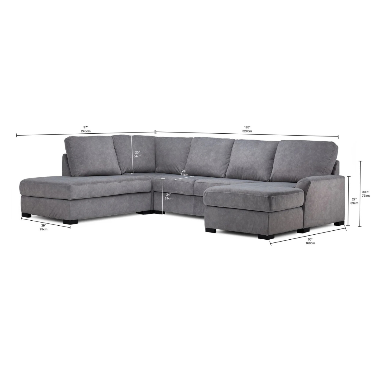 Kaylin 4-Piece Sectional with Right-Facing Chaise - Grey