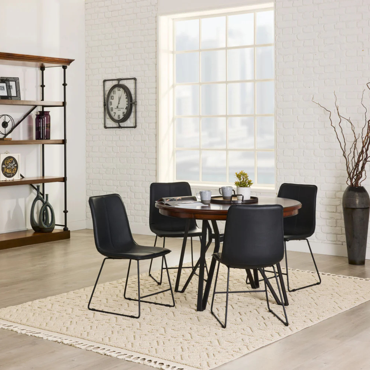 Leo 5-Piece Dining Set - Brown Cherry, Black