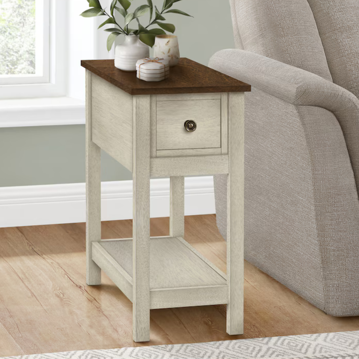 Monarch Specialties 24" Side Table - Antique White with Espresso