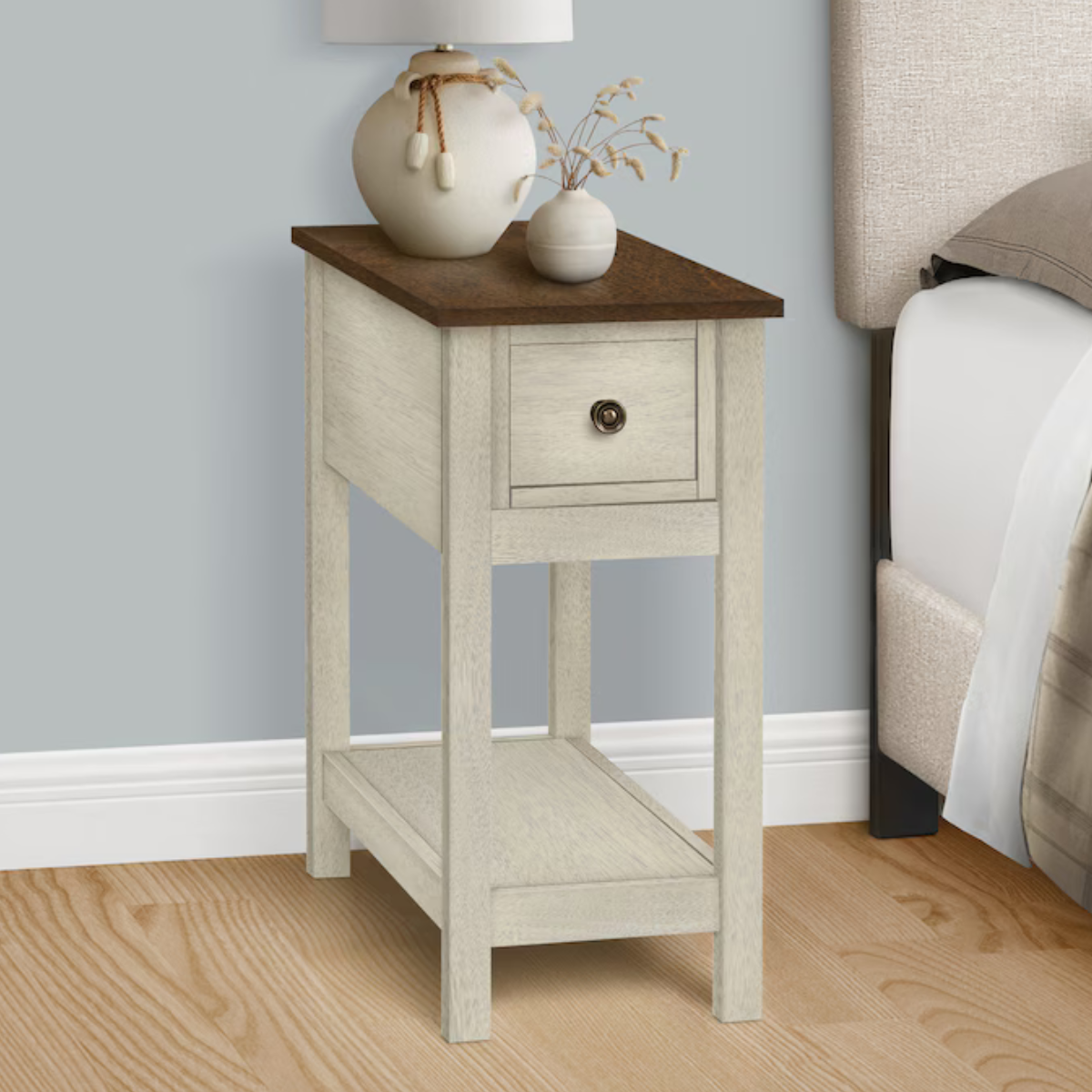 Monarch Specialties 24" Side Table - Antique White with Espresso