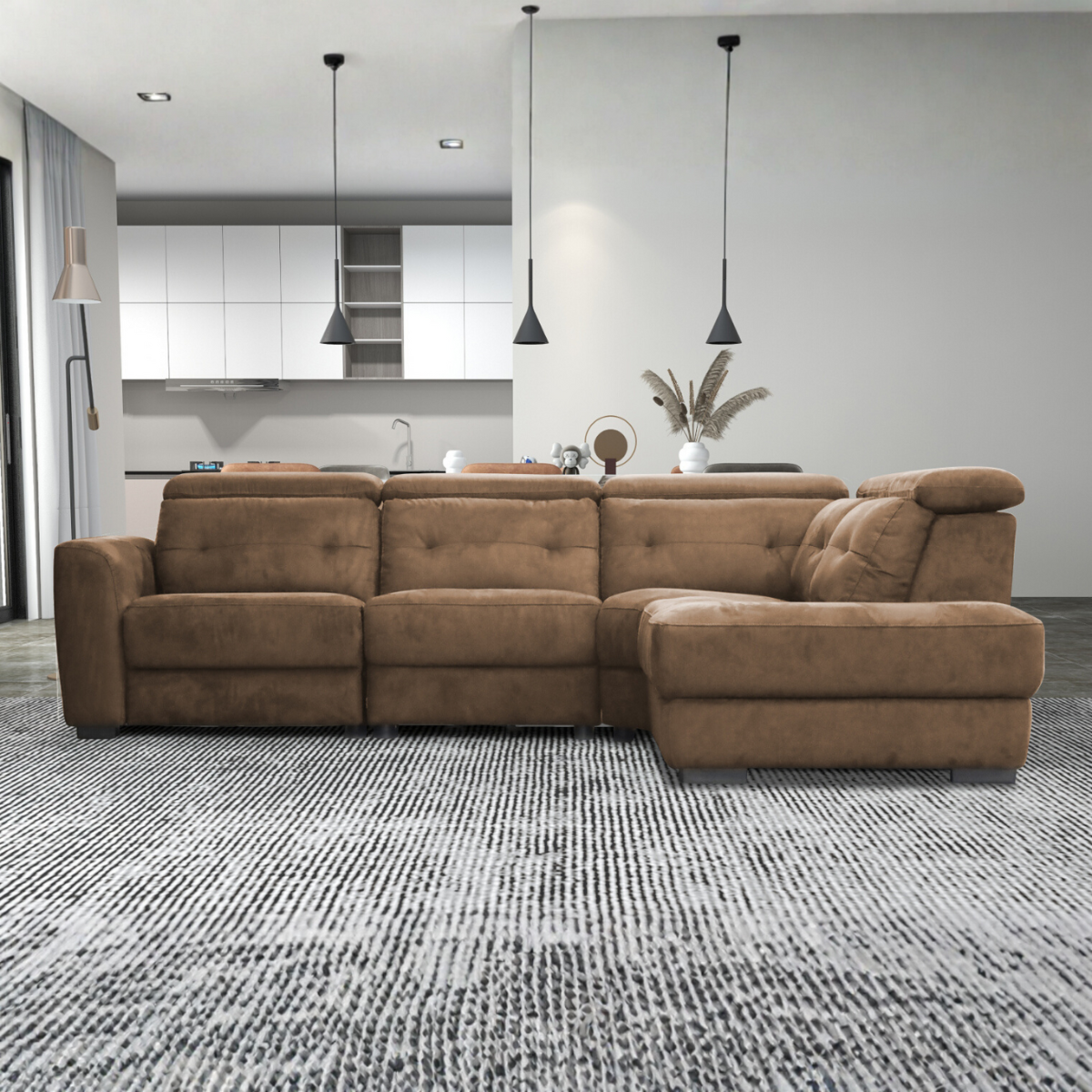 Parker Chaisse Sectional With 4 Piece Power Recliner - Tobacco