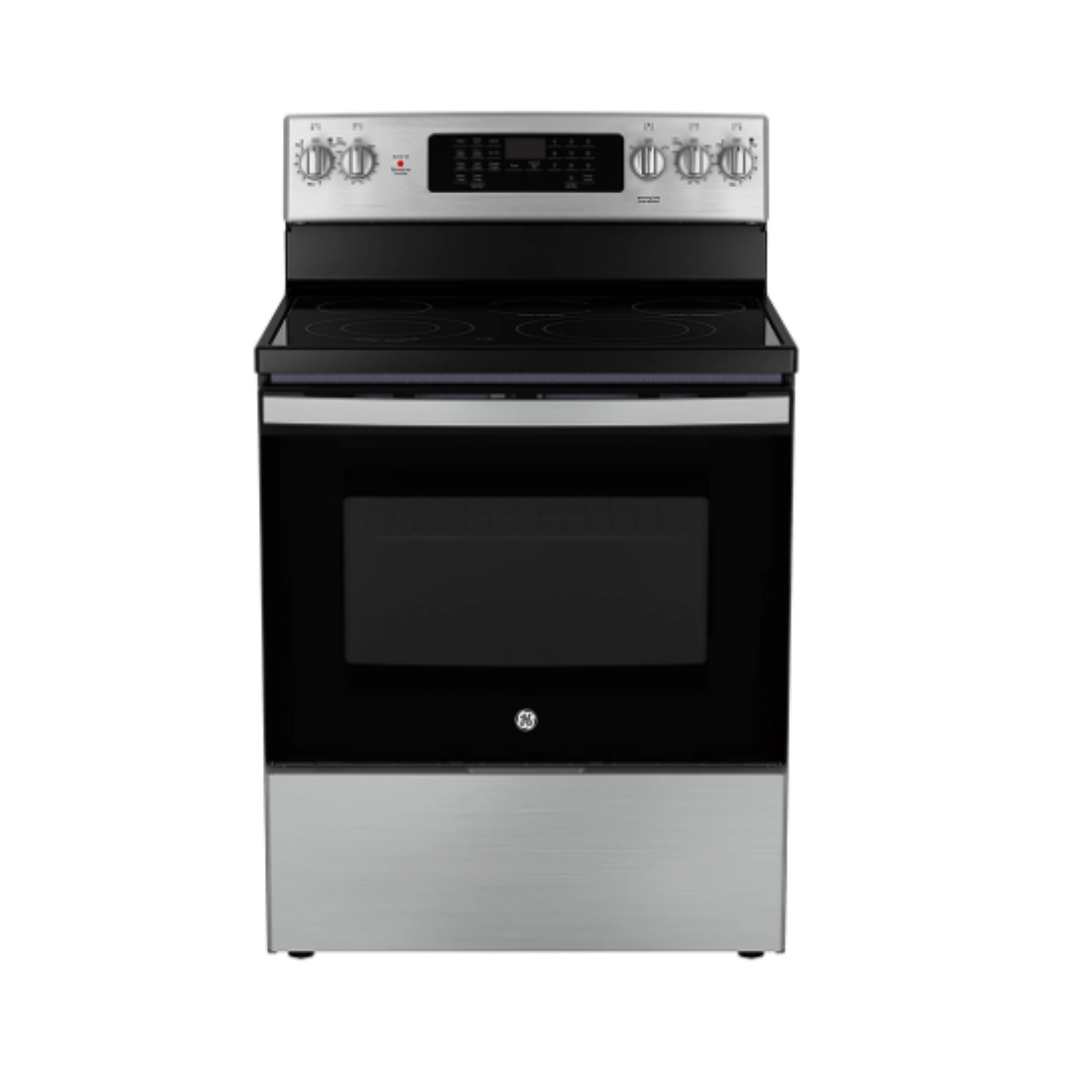 GE Cuisinière électrique 5,0 pi³ autonome à convection avec friture à air sans préchauffage acier inoxydable