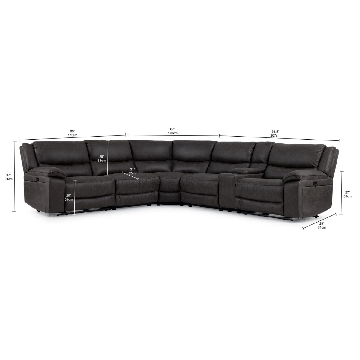 Weston 6-Piece Power Reclining Sectional with Console - Granite